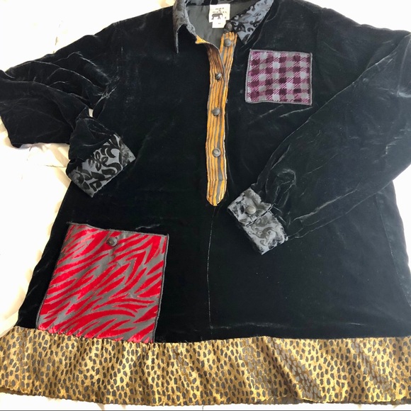 Vintage Max & Mabel patchwork velvet tunic sz M - Picture 3 of 11